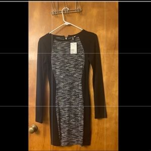 Black dress with white and black design